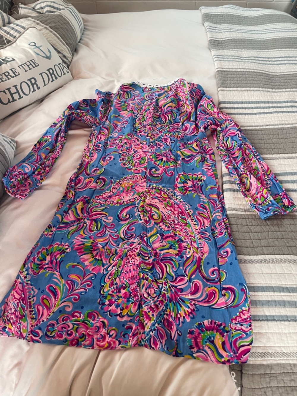Lilly Pulitzer Blue Paisley Long-Sleeve Tunic Dress with White Trim - Picture 9 of 9